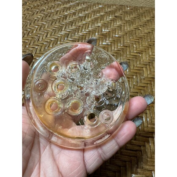Vintage Glass Flower Frog Round Clear Floral Arrangement Holder Decor - Picture 4 of 7